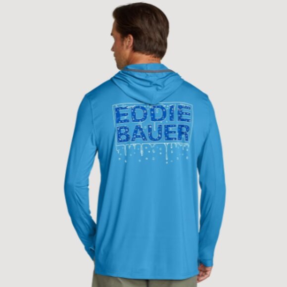 Eddie Bauer Men's Medium Solarfoil® UPF Hoodie Water Bound Island Blue NWT - Picture 8 of 11